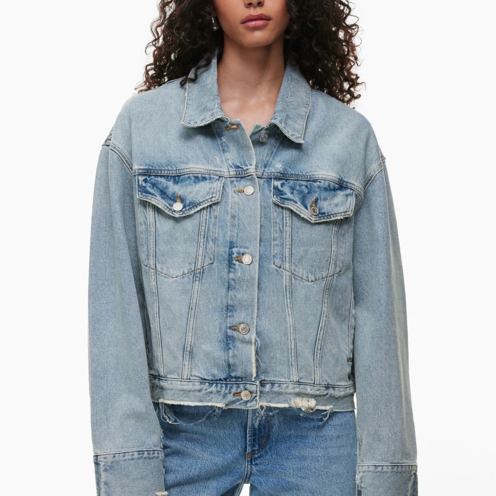 Agolde Light Blue Cropped Denim Jacket - Picture 2 of 6